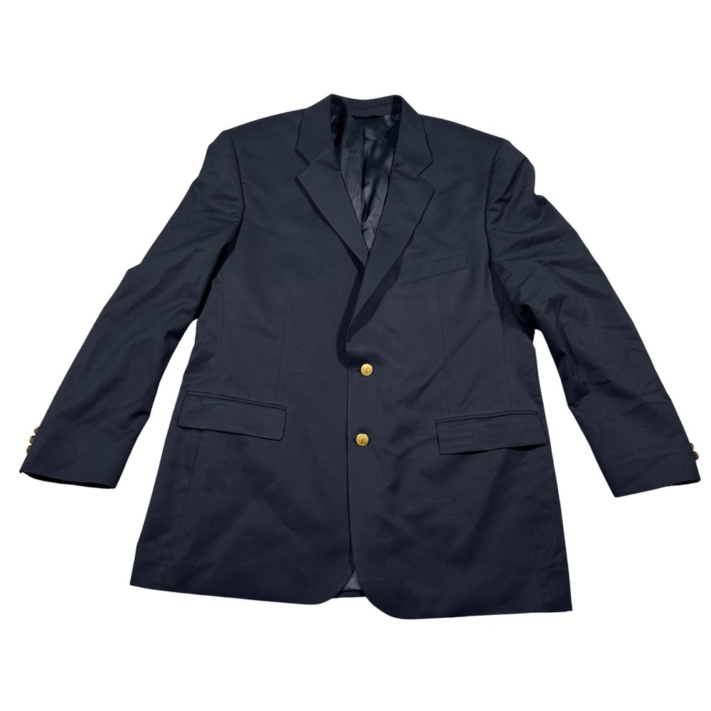 Brooks Brothers 346 Blazer Mens 48 Long Navy Blue Wool Gold Crest Button Jacket